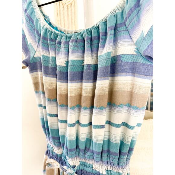 Anthropologie Drew Blue Stripe Off Shoulder Mini Dress Small Puff Sleeve - Picture 5 of 8